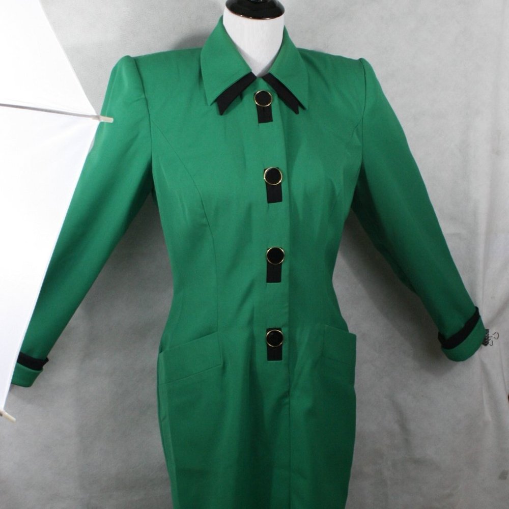 Vintage 80's R. B. Design Group Lime Green Poly Microfiber Midi Dress SZ 8 EUC - Picture 2 of 12